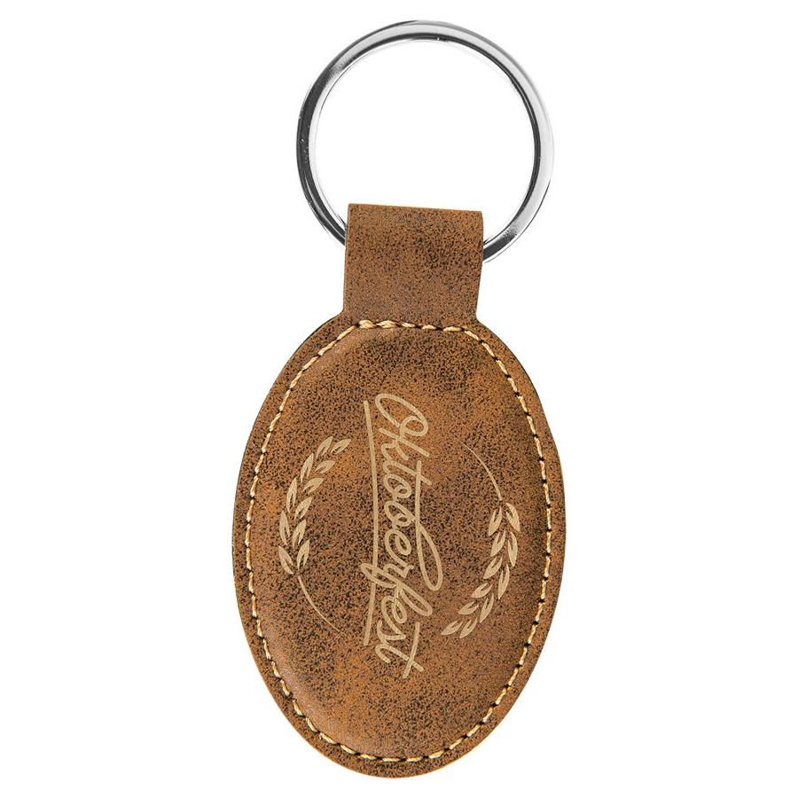 3" x 1 3/4" Leatherette Oval Keychain - GFT800