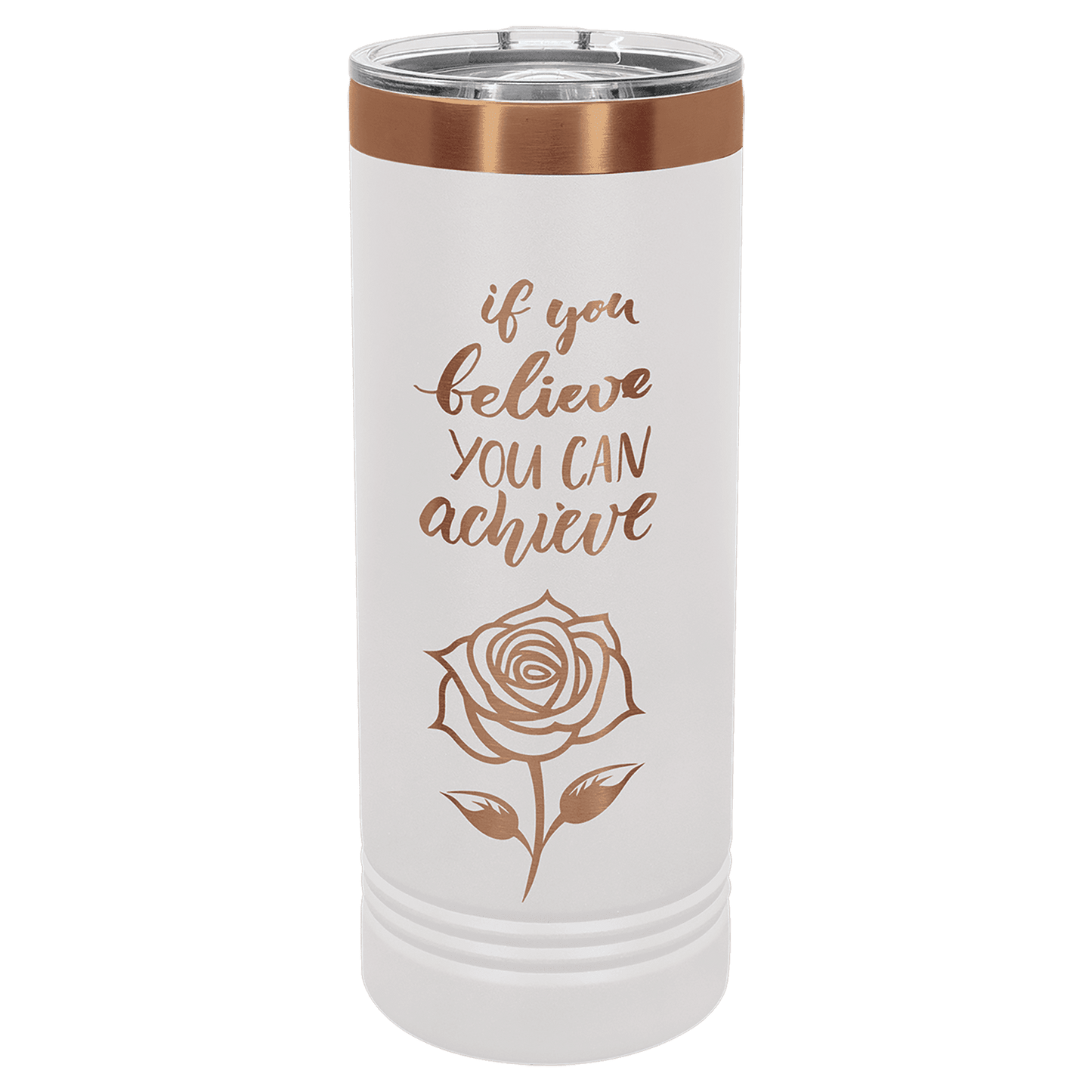 Personalized 22 oz. White/Rose Gold Skinny Tumbler