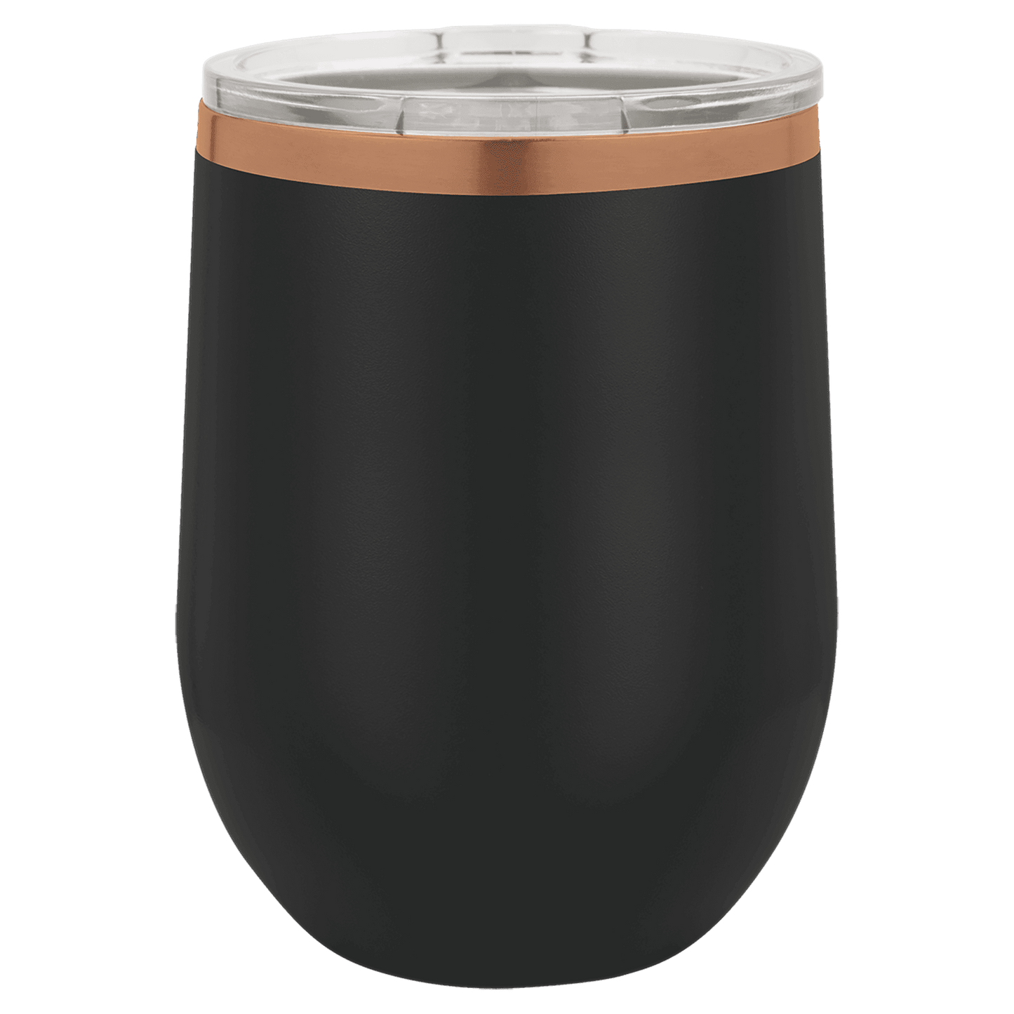 Personalized 12 oz. Black/Rose Gold Stemless Wine Tumbler with Lid