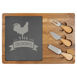 Acacia Wood with Slate Serving Board Includes Cheese Tools