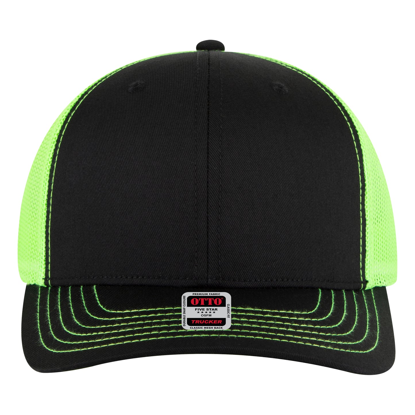 OTTO Cap 6 Panel Mesh Back Trucker Hat (112-1) - Neon Back Split