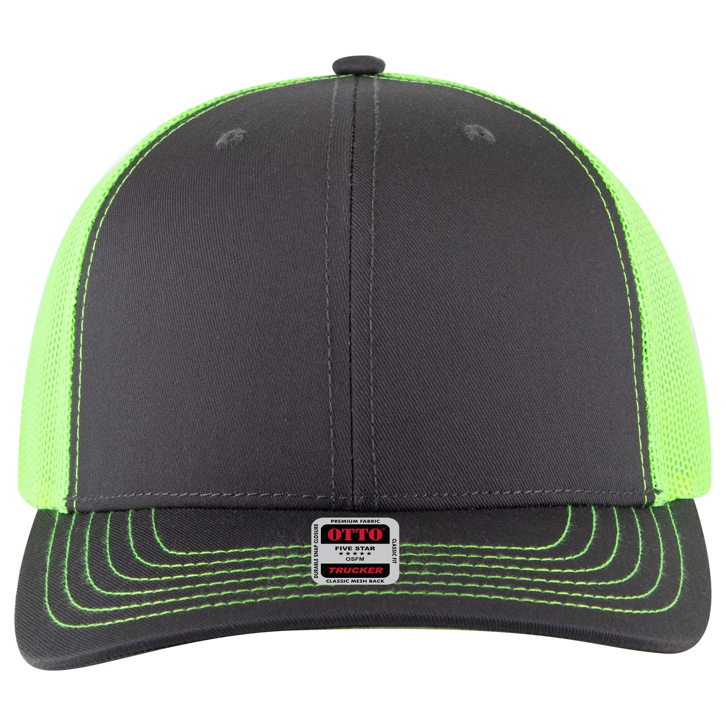 OTTO Cap 6 Panel Mesh Back Trucker Hat (112-1) - Neon Back Split