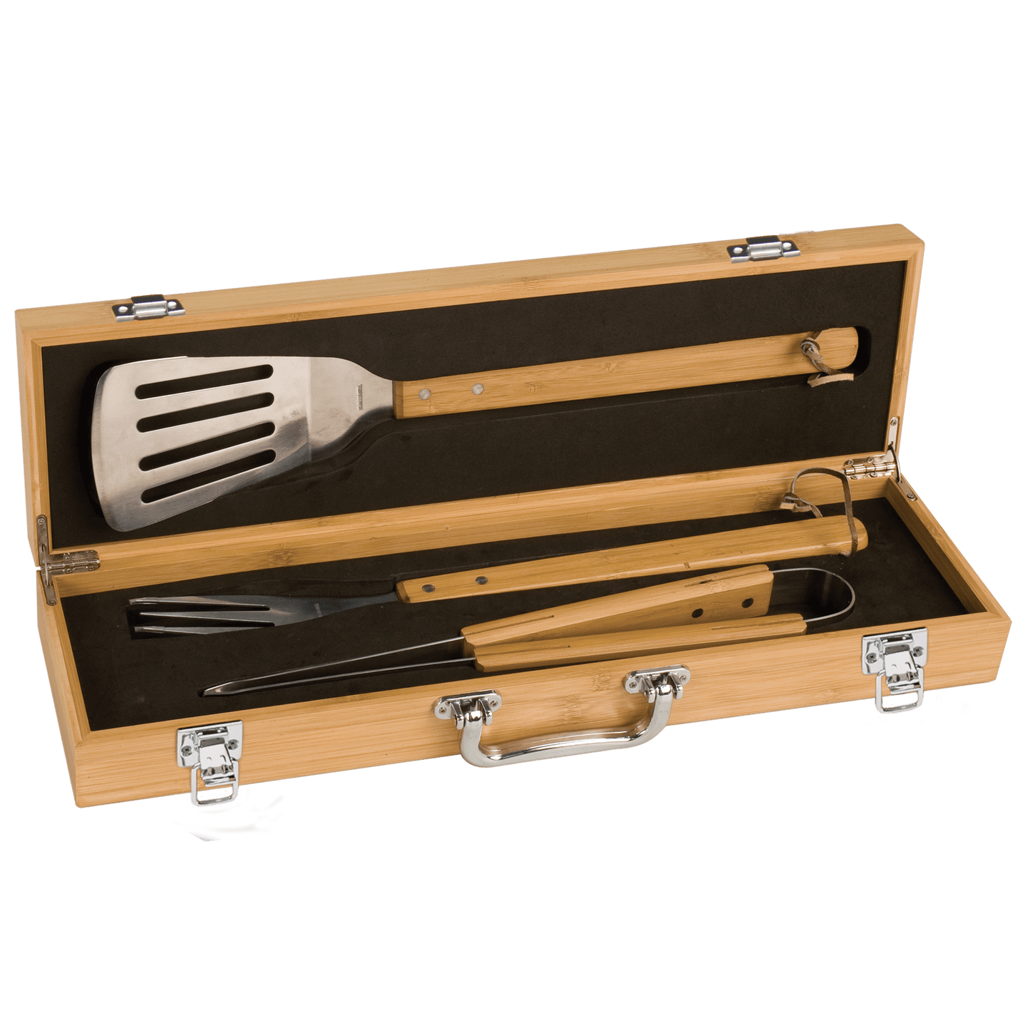 Personalized 3-Piece Bamboo BBQ Set in Bamboo Case