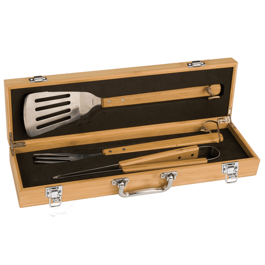 Personalized 3-Piece Bamboo BBQ Set in Bamboo Case