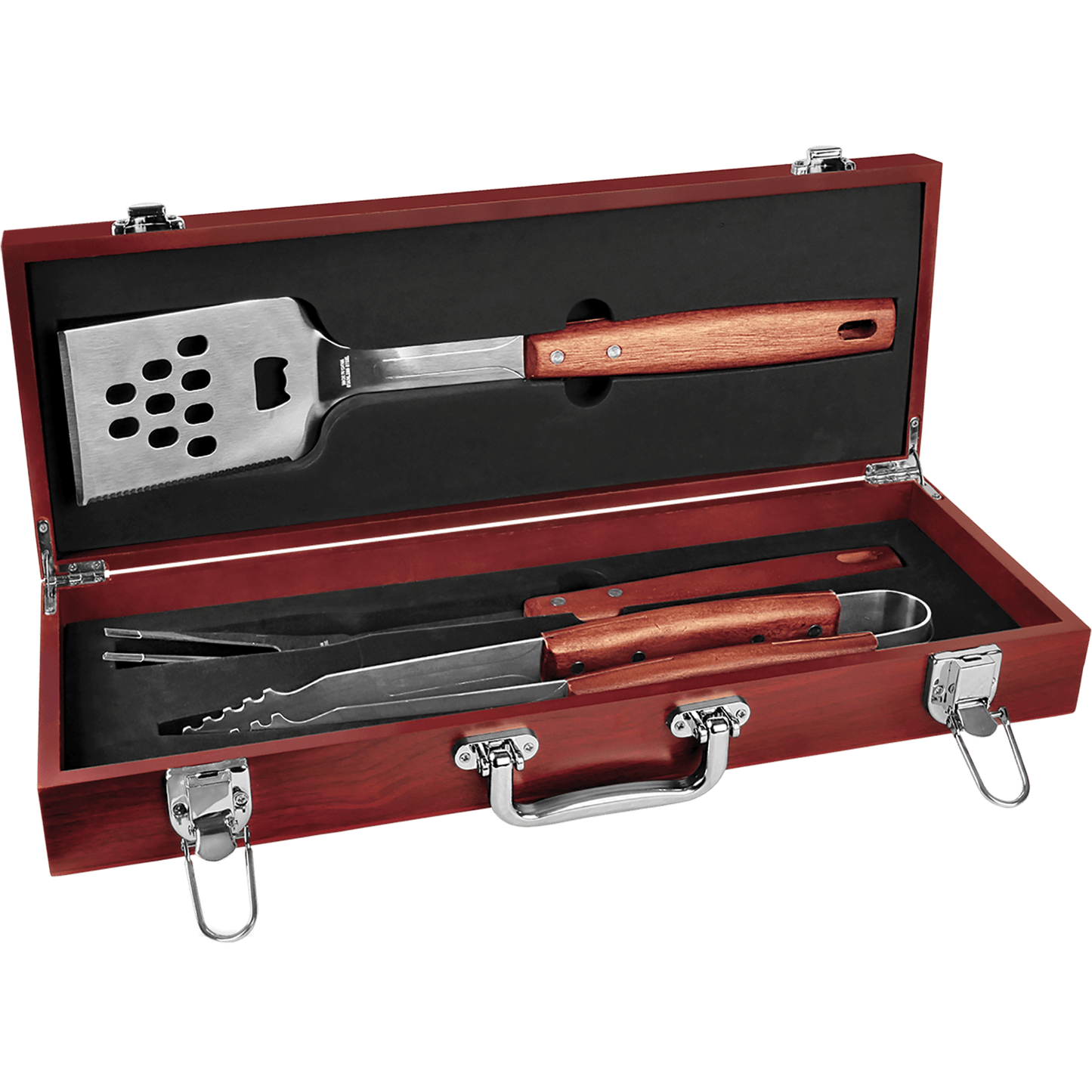 Personalized 3-Piece Rosewood BBQ Set in Rosewood Case