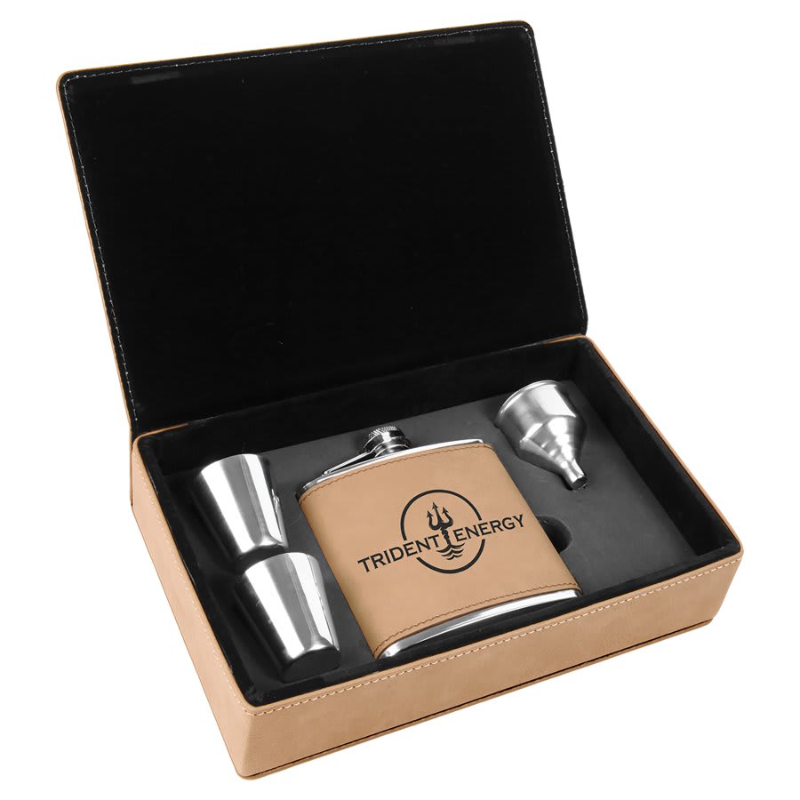 Leatherette Flask Gift Set (FSK3)