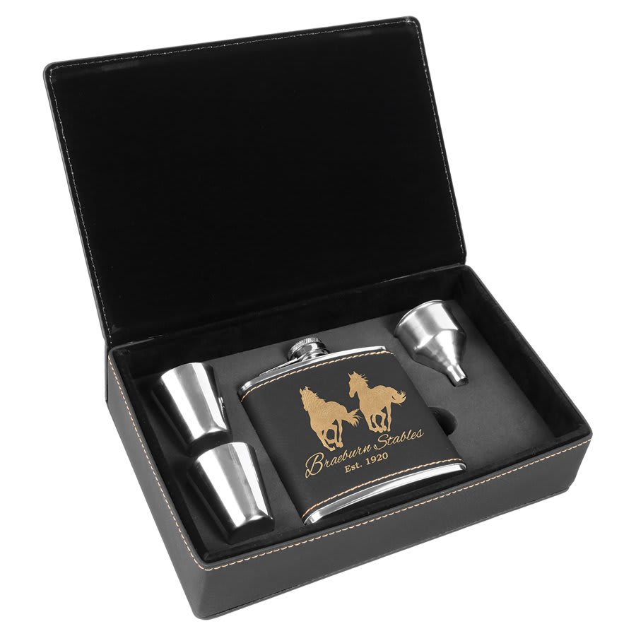 Leatherette Flask Gift Set (FSK3)