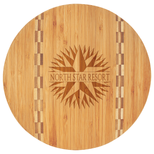 Round Bamboo Cutting Board with Butcher Block Inlay