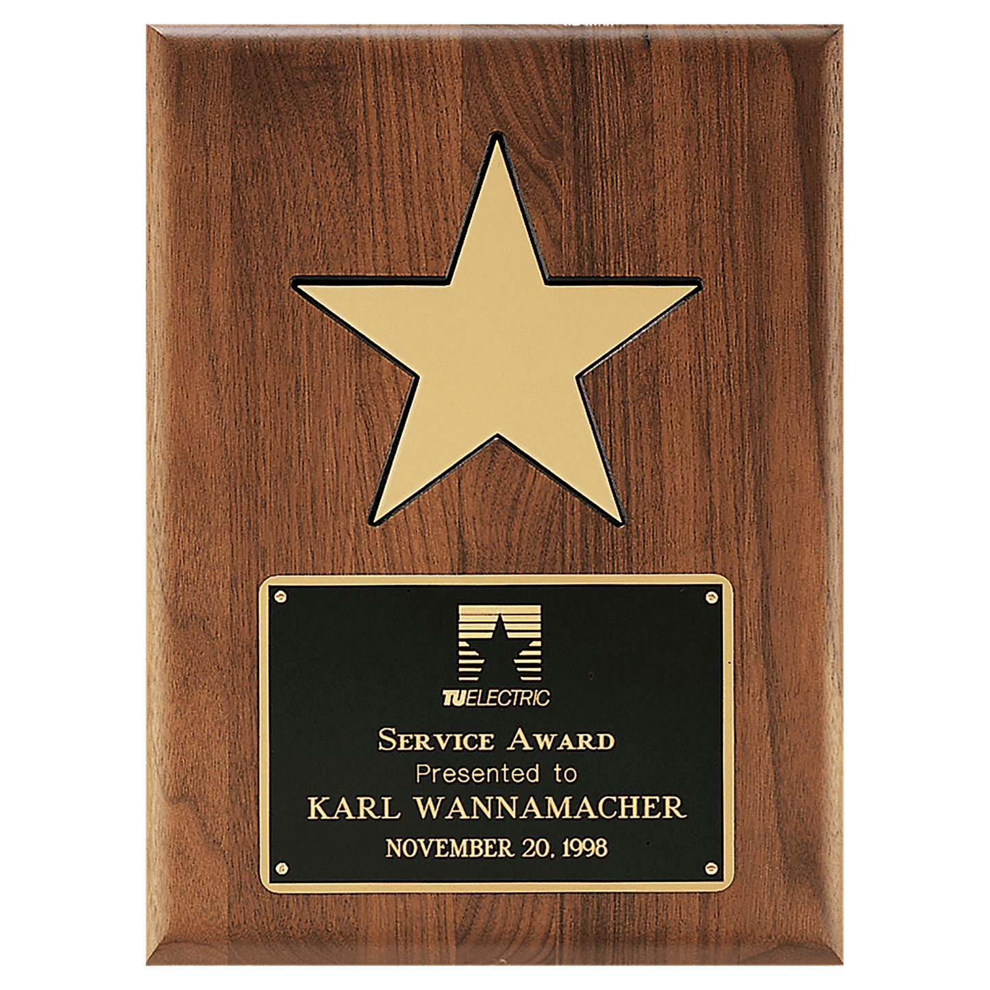 Gold Aluminum Star on a Solid Walnut Plaque